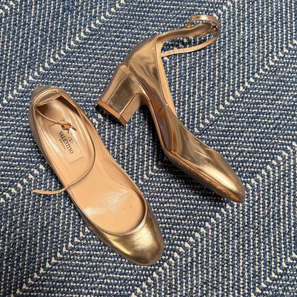 Valentino Women's Metallic Rose Gold Block Heels